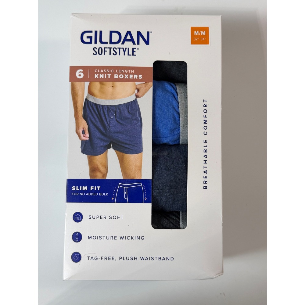 Gildan Knit Boxers Mens Medium Multicolor New 6 Pack Slim Fit Softstyle
